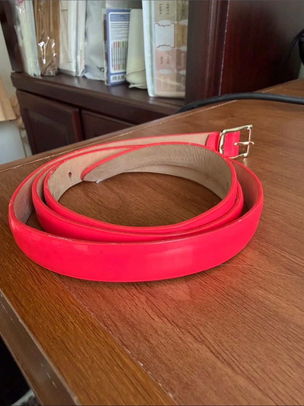 Bright NEON PINK Women’s Skinny Waist Belt - Classic Gold Buckle